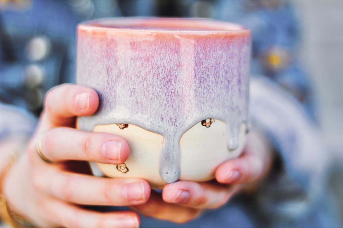 Pink drip-glaze mug